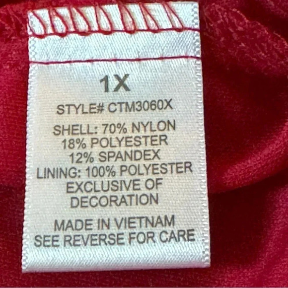 Lynn Ryan 1X Shirt‎ Top Red Floral Lace Short Sleeve Round Neck Button Back - Picture 7 of 8